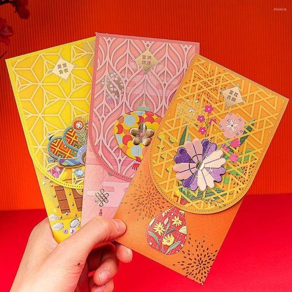 Hediye sargısı 2pcs/set 2023 Çin yılı kırmızı zarf düğün davetiyesi diy paketleme kartı şanslı çiçekler kağıt zarflar