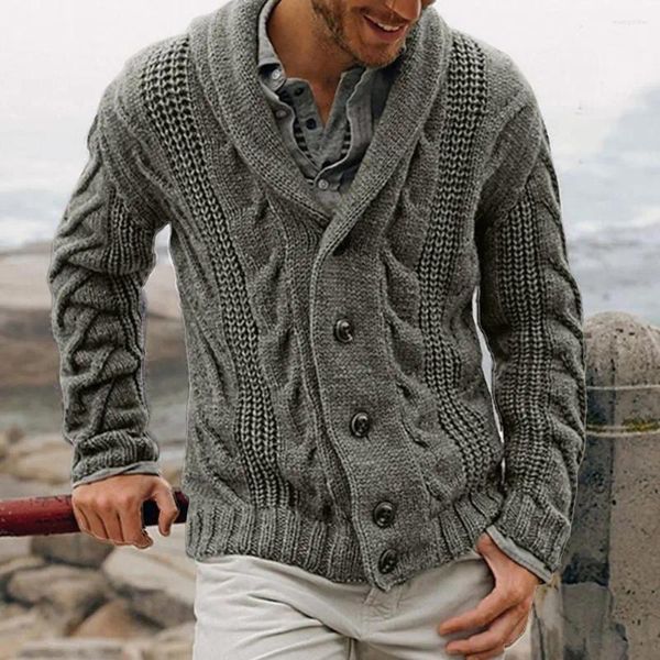Camisolas masculinas homens camisola jaqueta algodão mistura botão fechamento malhas manga longa moda cardigan roupas para outono inverno