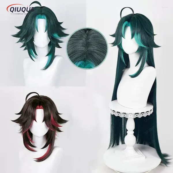 Articoli per feste Gioco Genshin Impact Xiao Cosplay Parrucca Corta/Lunga Sfumatura Blu/Sfumatura Marrone Berretto per capelli sintetico resistente al calore rosso