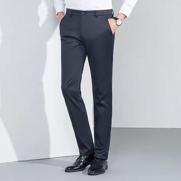 Abiti da uomo Inverno Uomo Fodera in pile Abito Pantalone Busienss Casual Nero Grigio Blu Pantaloni da ufficio Poliestere Spandex Tessuto misto Pantaloni Uomo