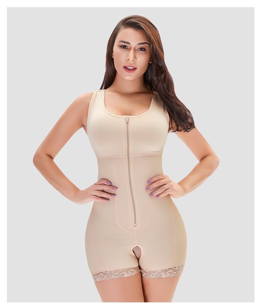 Shapers femininos tamanho grande mulher gorda de uma peça com zíper frontal retração da barriga, elevador de peito hip lift shapewear transporte rápido