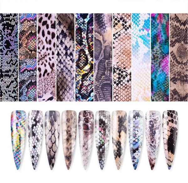 Set di adesivi per lamina per unghie serpente Set serpentina con stampa leopardata Cursori adesivi per trasferimento d'acqua Lamina per smalto per unghie Adesivo per nail art Manic2199286