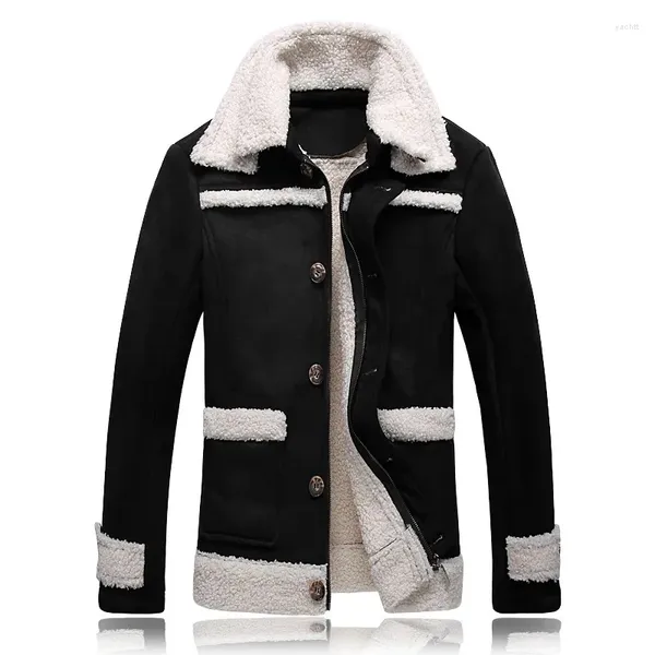 Giacche da uomo Giacca Cappotto di pelliccia Pelle scamosciata Risvolto Calore invernale Cerniera Capispalla Cappotto Moda Cardigan maschile Top Large Size Chaquetas Hombre