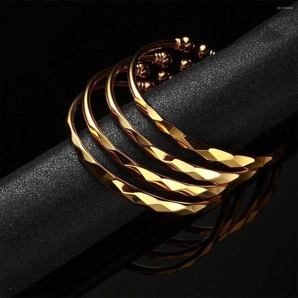 Bangle Simple Style Dubai Gold Color Glossy Rhombus Ethiopian Bracelet For Women African Arab Wedding Jewelry