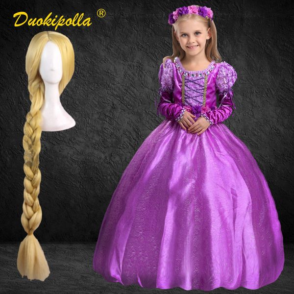 Cosplay Meninas emaranhadas Rapunzel Dress Christmas Holiday Kids Fanche Puff Sleeve Princess Dress Halloween Costume de garotas Boutique Roupfits 230403