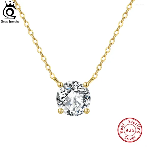 Подвески ORSA JEWELS, изысканное ожерелье из стерлингового серебра 925 пробы для женщин, 14-каратное золото, круглая подвеска-пасьянс с бриллиантовой огранкой APN13