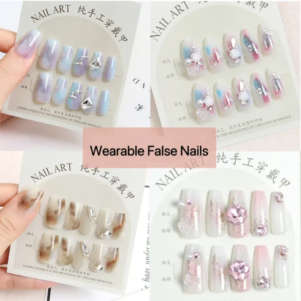 Unghie finte indossabili alla moda Cielo stellato Glitter Adesivi per unghie finte Set di strumenti per nail art staccabili all'ingrosso