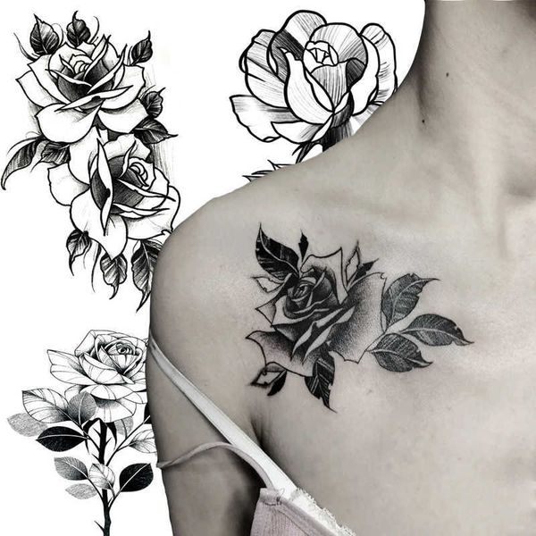 5 ПК Временные татуировки черные временные татуировки наклейка цветочные ноги листья
