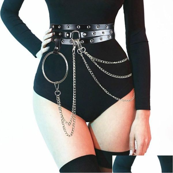 Altri accessori moda Cinture Y Pub Gonna in pelle femminile Punk Gotico Rock Imbracatura Vita Catena in metallo Bondage Corpo Hollow Be Dhgarden Dhgqi