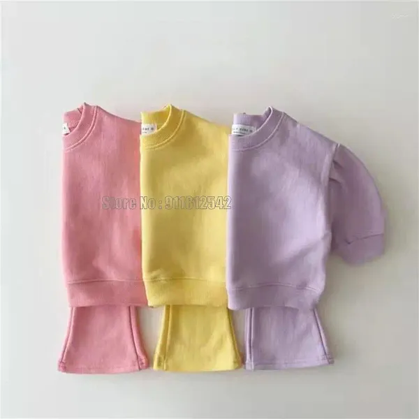 Conjuntos de roupas primavera bebê meninas menino mangas compridas gola redonda doce cor moletom boot corte calças roupas nascidas
