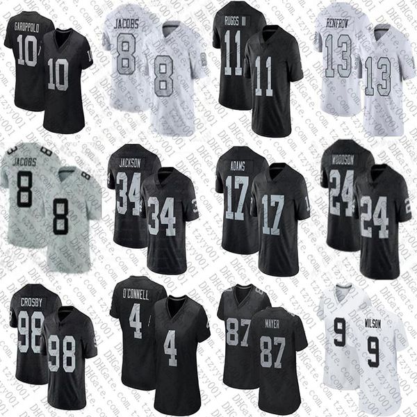 Personalizado Davante Adams Aidan OConnell Josh Jacobs Camisas de futebol Jakobi Meyers Michael Mayer Maxx Crosby Charles Woodson Hunter Renfrow Bo Jackson Isaac Rochell