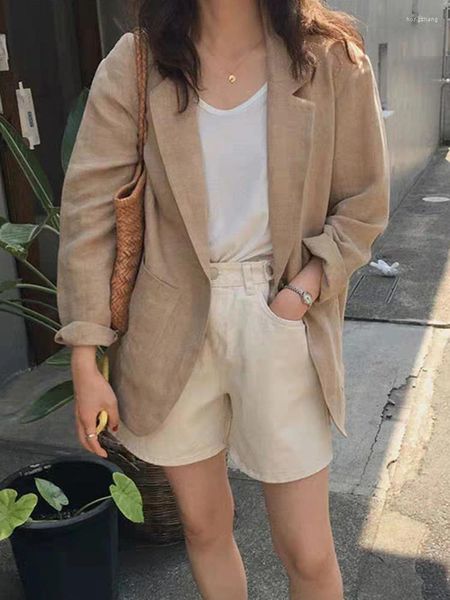 Abiti da donna in cotone e lino piccolo abito da donna Blazer 2023 estate coreana moda sottile cappotto manica a tre quarti blazer casual giacca