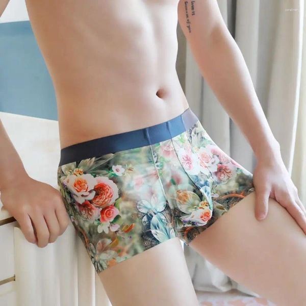 Mutande Intimo da uomo Boxer Shorts Pantaloni angolari piatti Seta di ghiaccio Stampa digitale senza cuciture Boxer sexy traspiranti estivi ad asciugatura rapida