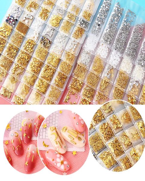 Decorazioni per unghie in oro Borchie Accessori Unghie Design Gioielli Manicure Ciondoli per unghie in metallo Pietra 3D Strass Ongles Forniture2690127