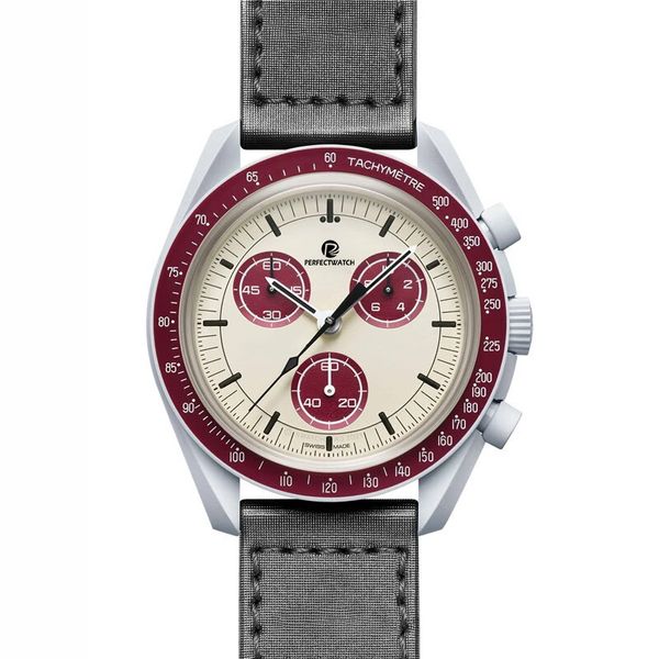 Grüne Uhr, Herren- und Damenuhr, Marke Ome Co, Biokeramik, Planet Mond, multifunktionaler Quarz-Chronograph, Mission Mercury, 42-mm-Nylonarmband, Luxusuhr mit Box