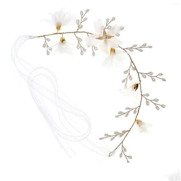 Outros acessórios de moda Headpieces Pérolas Cabelo Hoop para Mulheres Estabilidade antiderrapante Floral Headwear com fitas Banquete Weddi Dhgarden Dhzar