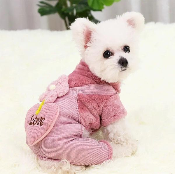 Одежда для собак, плотная и теплая одежда с героями мультфильмов, плюшевое пальто, маленькие и средние собаки, плюшевый мишка чихуахуа, зеленые, розовые штаны с цветочным принтом