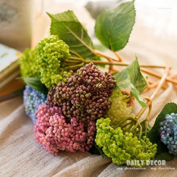 Flores decorativas de plástico macio hidrangea artificial frutas reais brotos de casamento de casamento 10pcs hortensia floresch