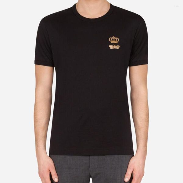 Camiseta masculina de camisetas de algodão com abelhas e bordados de coroa de verão camisa curta Men, roupas de marca confortável de alta qualidade macho
