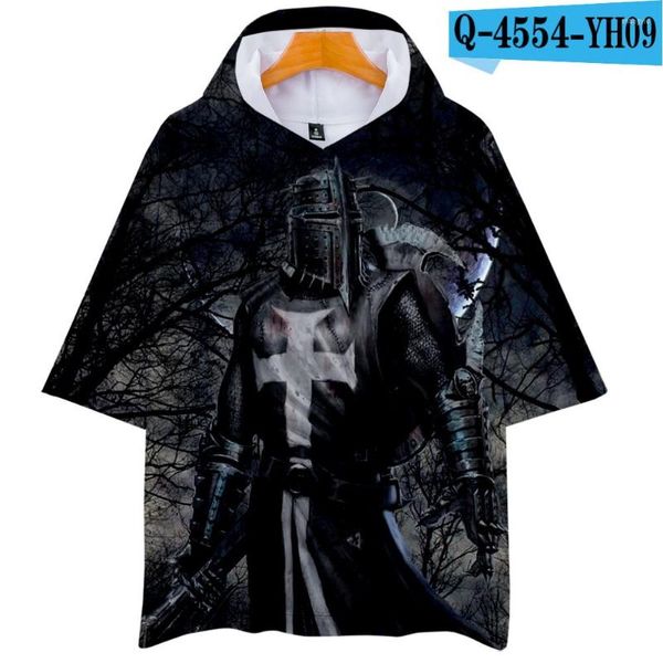 Herren T-Shirts Outwear Cosplay Knights Templar Kapuze T-Shirt Brand Design Boy's Frühling Sommer O-Neck Tops Kurzarm