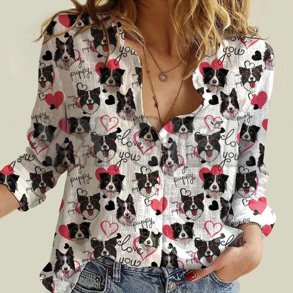 Damenblusen YX GIRL Love Your Border Collie Langarmshirt 3D-gedrucktes Button-Down-Lässiges, einzigartiges Streewear