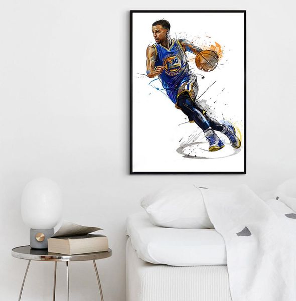 Wandkunst Leinwand Poster und Drucke Basketball Star Aquarell Malerei Wandbild für Wohnzimmer Schlafzimmer Dekoration5979528