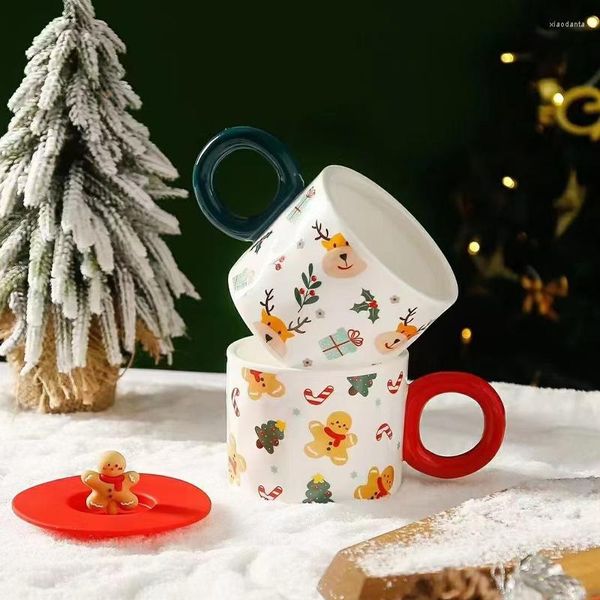 Tassen Cute Santa Emaille Christmas Cocoa Cup 400ML Hitzebeständige Kaffee-Milch-Tasse Home Party Wein Getränke Drinkware Weihnachtsgeschenk