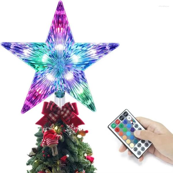Cordas Dia22cm Árvore de Natal Topper Star Light 25LED Iluminado 5 Pontos RGB Mutável com Controle Remoto para Decoração de Férias