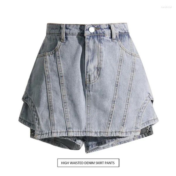 Frauen Shorts Streetwear Büro Dame Bühne Tierred Tuch Frauen Hohe Taille A-linie Denim Unregelmäßigen Design Patchwork Casual Jean Culottes