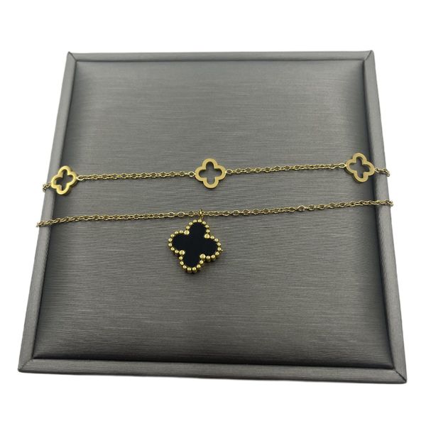 Tornozeleiras Vans designer preto cleefry flor tornozeleira vintage joias brancas correntes banhadas a ouro 18k corrente dupla de metal para meninas Dia das Mães festa de Natal presente de feriado