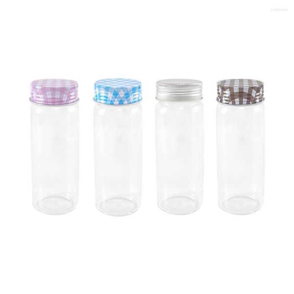 Garrafas de armazenamento 6pcs 150ml lindas frascos de vidro transparente com tampa de alumínio de alumínio azul marrom marrom rosa Presentes Crafts Candy comida vazia jarro cosmético