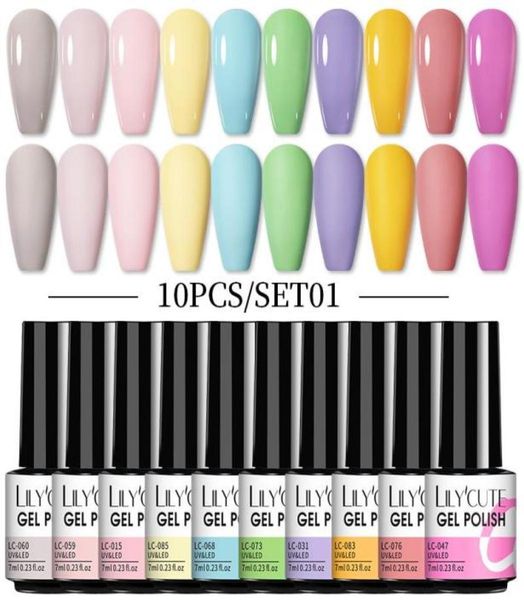 Nail Art Kits LILYCUTE 10 Cores Gel Polish Set Glitter Lantejoulas Semi Permanente Híbrido Verniz Base Top Coat Soak Off UV LED1302897