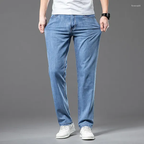 Männer Jeans 2023 Sommer Marke Fit Gerade Leichte Business Casual Baumwolle Stretch Dünne Denim Mode Hosen