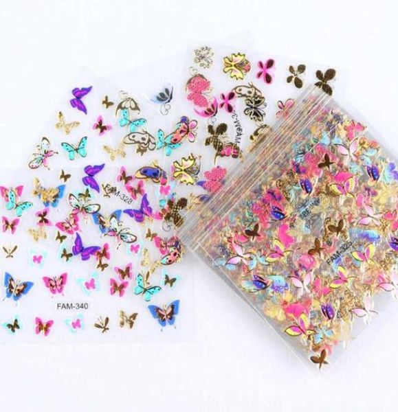 30 pçs ouro prata 3d etiqueta da arte do prego decalques ocos projetos mistos adesivo flor dicas de unhas carta borboleta paper1840255