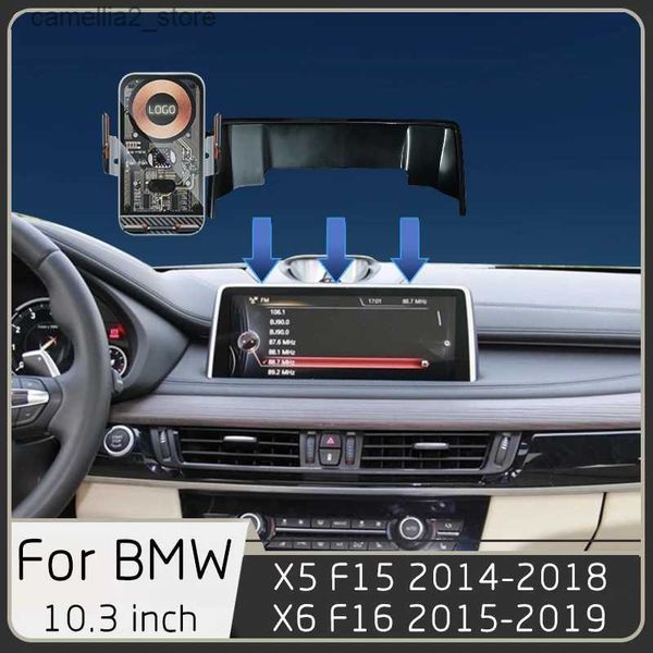 Suporte de carro para BMW X5 F15 X6 F16 2014-2019 Carregador sem fio para carro Celular GPS Navegação Sensor Suporte Tela 10,3 polegadas Base fixa Q231104