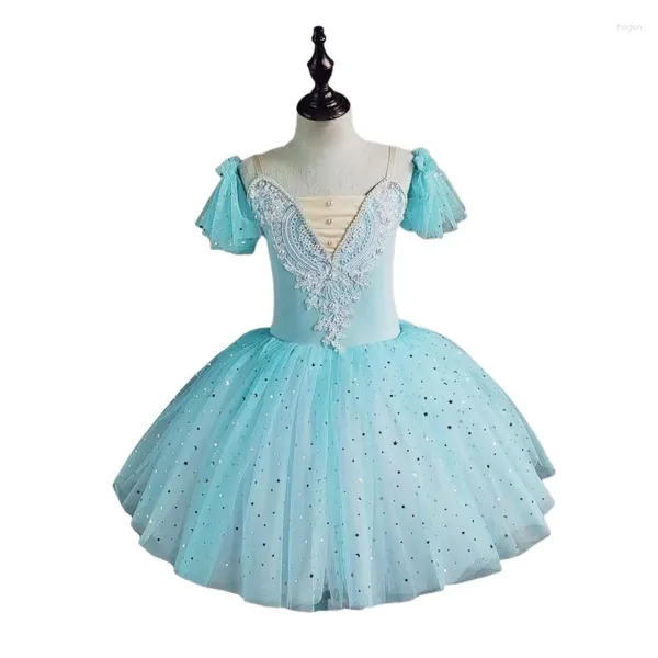 Abbigliamento da palcoscenico Abito da balletto bianco rosa Paillettes Tulle Costumi di danza del cigno Ragazze da principessa Abbigliamento da spettacolo per bambini Tutu lungo