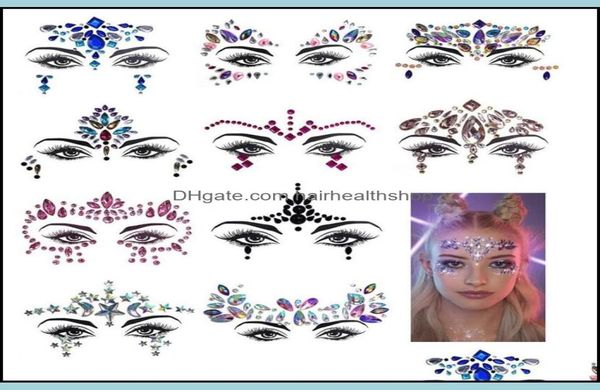 Decorações da arte do prego salão de beleza saúde beleza strass festival rosto jóias adesivo falso tatuagem adesivos corpo glitter tatuagens gemas fl1054571