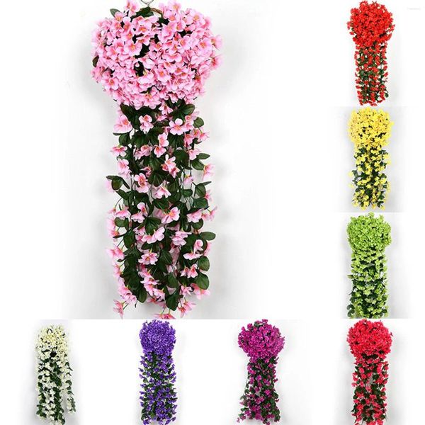 Flores decorativas 90cm violeta artificial multicolorido simulação de seda orquídea parede pendurada falsa para decoração de casa suprimentos de casamento