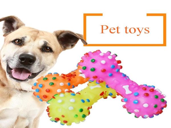 Haltere brinquedos para cães coloridos pontilhados em forma de haltere brinquedos para cachorros espremer osso falso para animais de estimação brinquedos para cães2440292