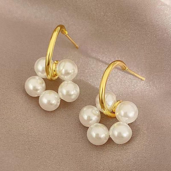 Orecchini a cerchio Boho Big Pearls Circle for Women Gold Colore Gold Vintage Round Earring Girl Party Daily Wear Gioielli