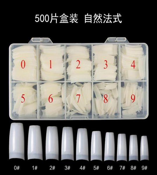 Коробка 500 акриловых накладных типсов для ногтей Прозрачный белый натуральный цвет Французские ногти Полное покрытие Полутипсы Ультра гибкий размер 10размер Поддельные Artific1241261