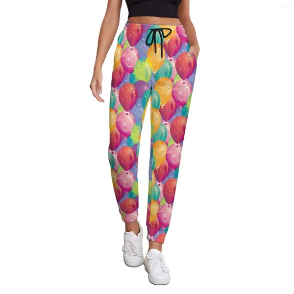 Pantaloni da donna Party Balloon Stampa colorata Pantaloni da jogging casual di grandi dimensioni Pantaloni estetici dal design autunnale da donna