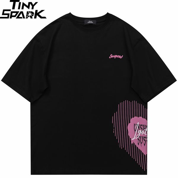 T-shirt da uomo T-shirt da uomo Streetwear Luck Heart T-shirt grafica Cotone morbido T-shirt estiva Harajuku T-shirt unisex Hip Hop Nero Bianco 230403