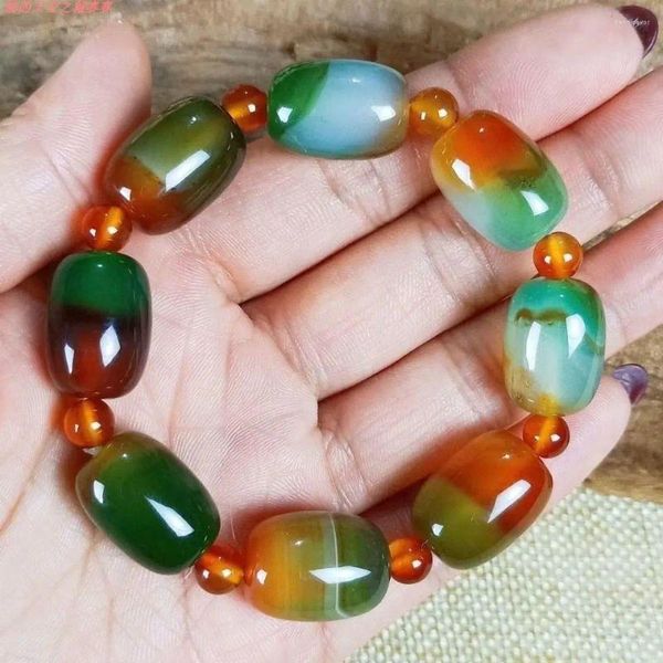 Pulseira Yuhuashi Pulseira Nanjing Pavão Natural Verde Ágata Barril Bead Original Pedra Transferência Presentes Masculinos.