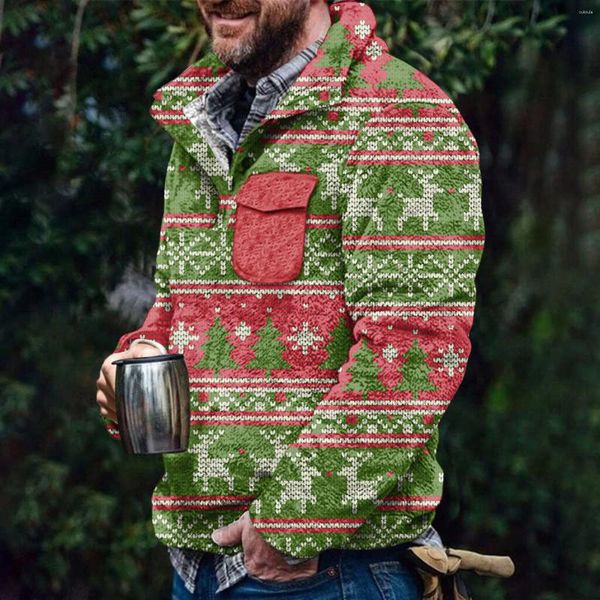 Мужские толстовки, винтажная рождественская верхняя одежда с графическим рисунком, зимняя теплая флисовая куртка с карманами, пальто, ветровка с воротником-стойкой, повседневное Sudaderas
