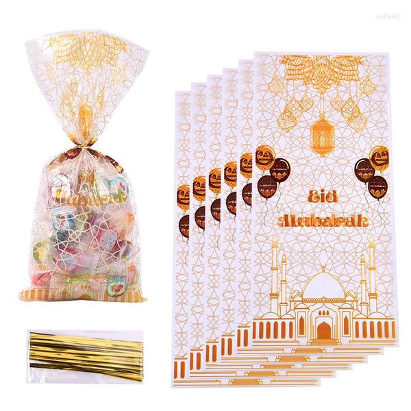 Enrolamento de presentes 25/50pcs Eid Mubarak Sacos de doces Golden Castle Bundle Pocket Celebring Holiday Packaging Party Decor Supplies