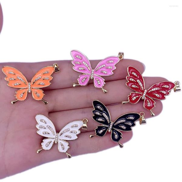 Anhänger Halsketten Mode Elegant Rosa Schmetterling Bunte Emaille Intarsien Zirkon DIY Herstellung Halskette Schmuck Schlüsselanhänger Zubehör