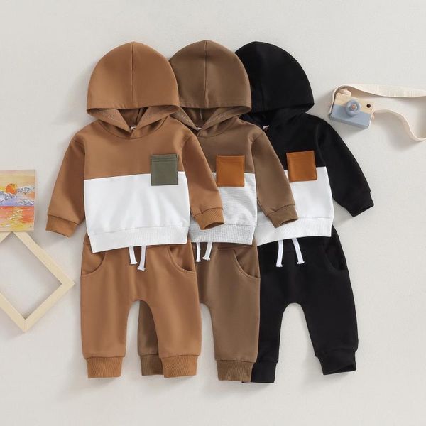 Kleidungssets FOCUSNORM 0-3Y Kleinkind Baby Jungen Kleidung Set Langarm Kontrastfarbe Hoodie mit elastischen Taillenhosen