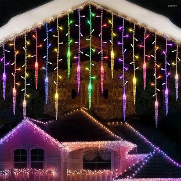 Saiten Weihnachtsbeleuchtung LED Eiszapfen Fee Vorhang Licht 3-20M Wasserfall Haus Jahr Halloween Garten Terrasse Dekoration