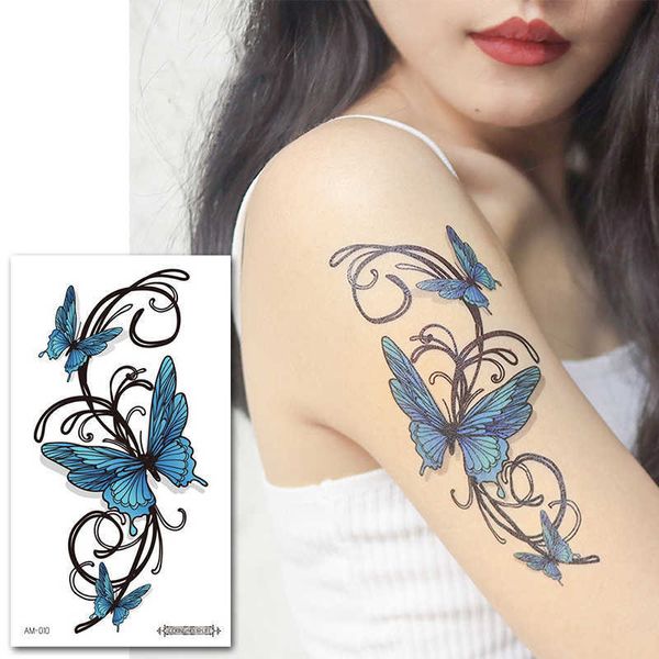 Tatuagens temporárias Butterfly Butterfly impermeável tatuagens temporárias pequenos braços de flor Pena preta Totem Moda Sexy Mulheres Leg Body Art Stickers Wholesale Z0403